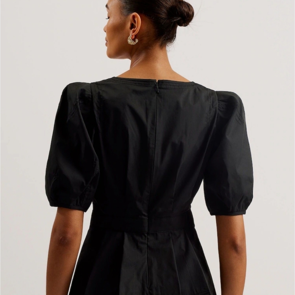 TED BAKER BLACK BURDUR STITCH DETAIL PUFF SLEEVES TOP SIZE 2 - Picture 2 of 9